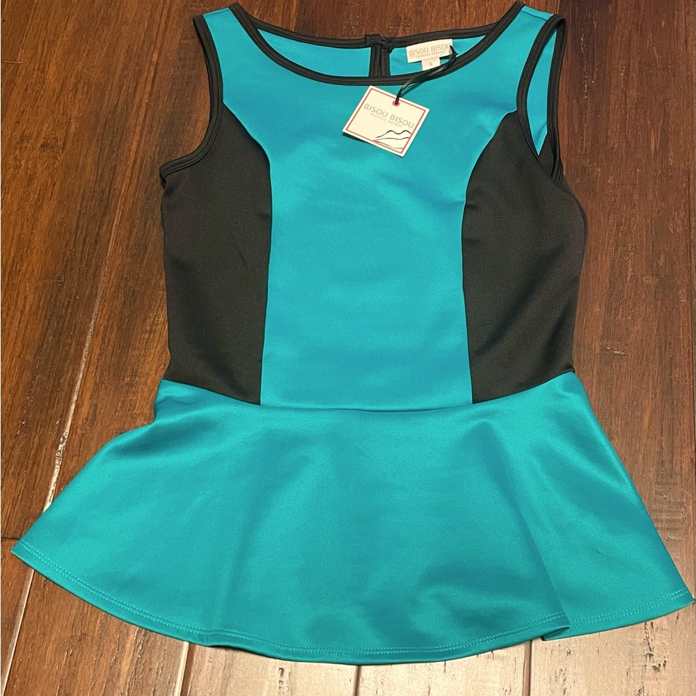 Bisou Bisou Peplum Top Teal & Black